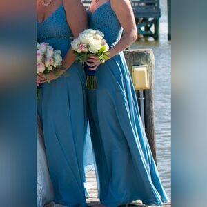 Christina Wu slate blue bridesmaid dress